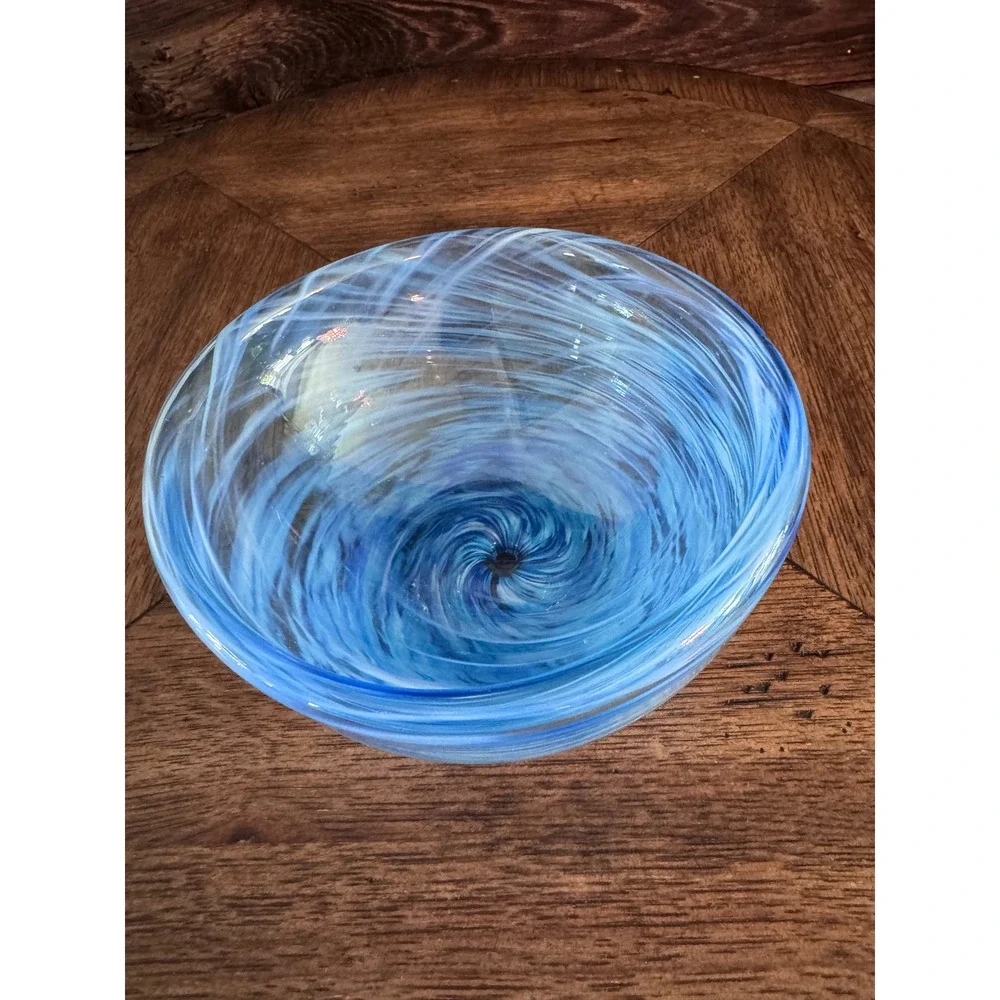 Kosta Boda Contrast Blue Swirl Glass Bowl Anna Ehrner Sweden 7.25